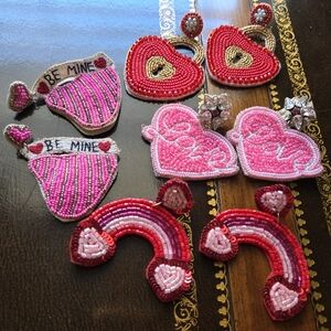 Felt Back Beaded Double Heart Link Dangle Earrings OFFER FRIENDLY